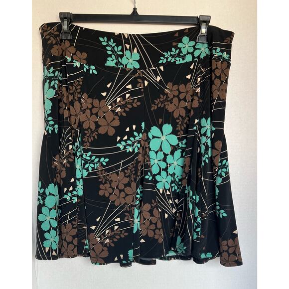 Apt 9 Black Brown Teal Floral A-Line Knee Length Flare Skirt Petite PXL - Picture 1 of 6